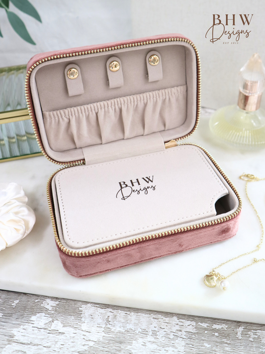 Personalised Velvet Jewellery Case - Rose Quartz