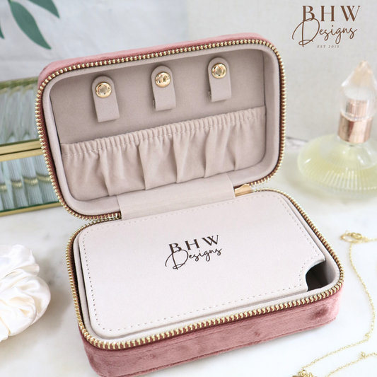 Personalised Velvet Jewellery Case - Rose Quartz