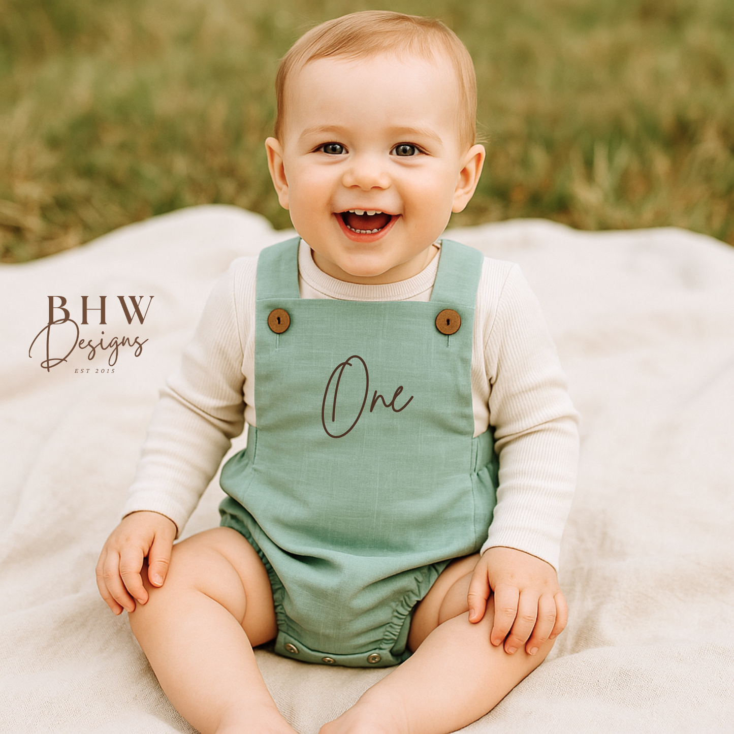 Personalised Dungaree Romper - Sage Green