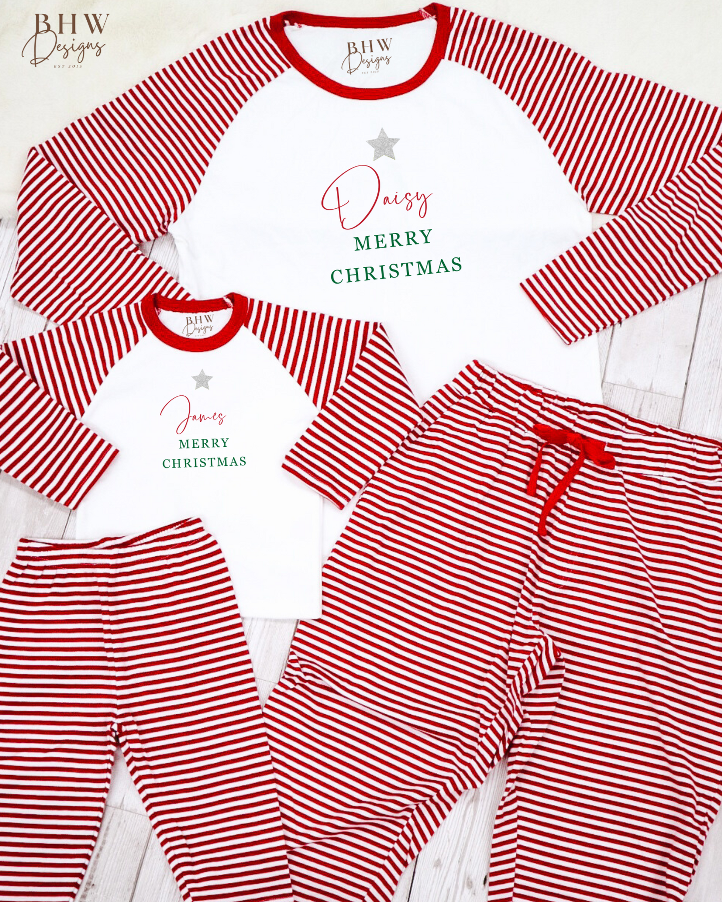 Women's Personalised Red and White Stripe Pyjamas