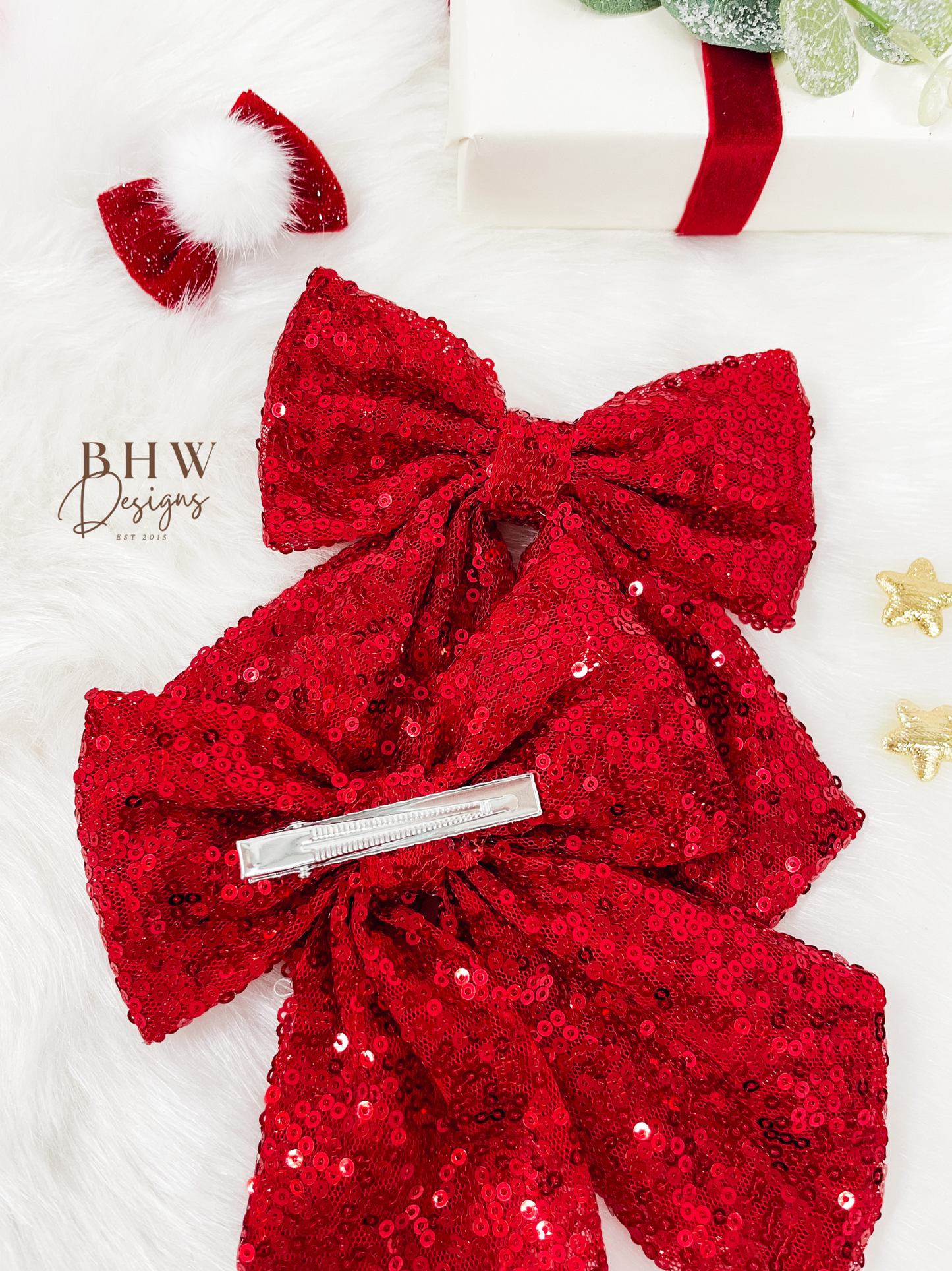 Large Red Sequin Hair Bow
