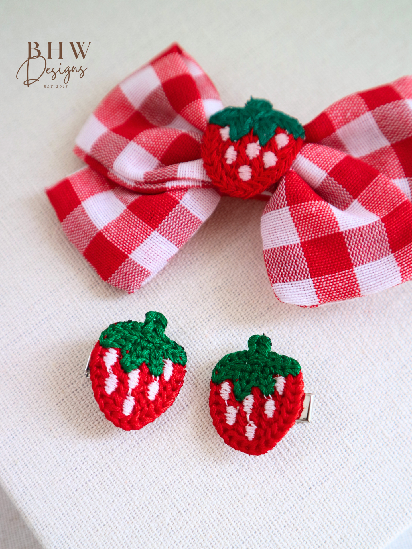 Girl's Strawberry Check Hair bow Set