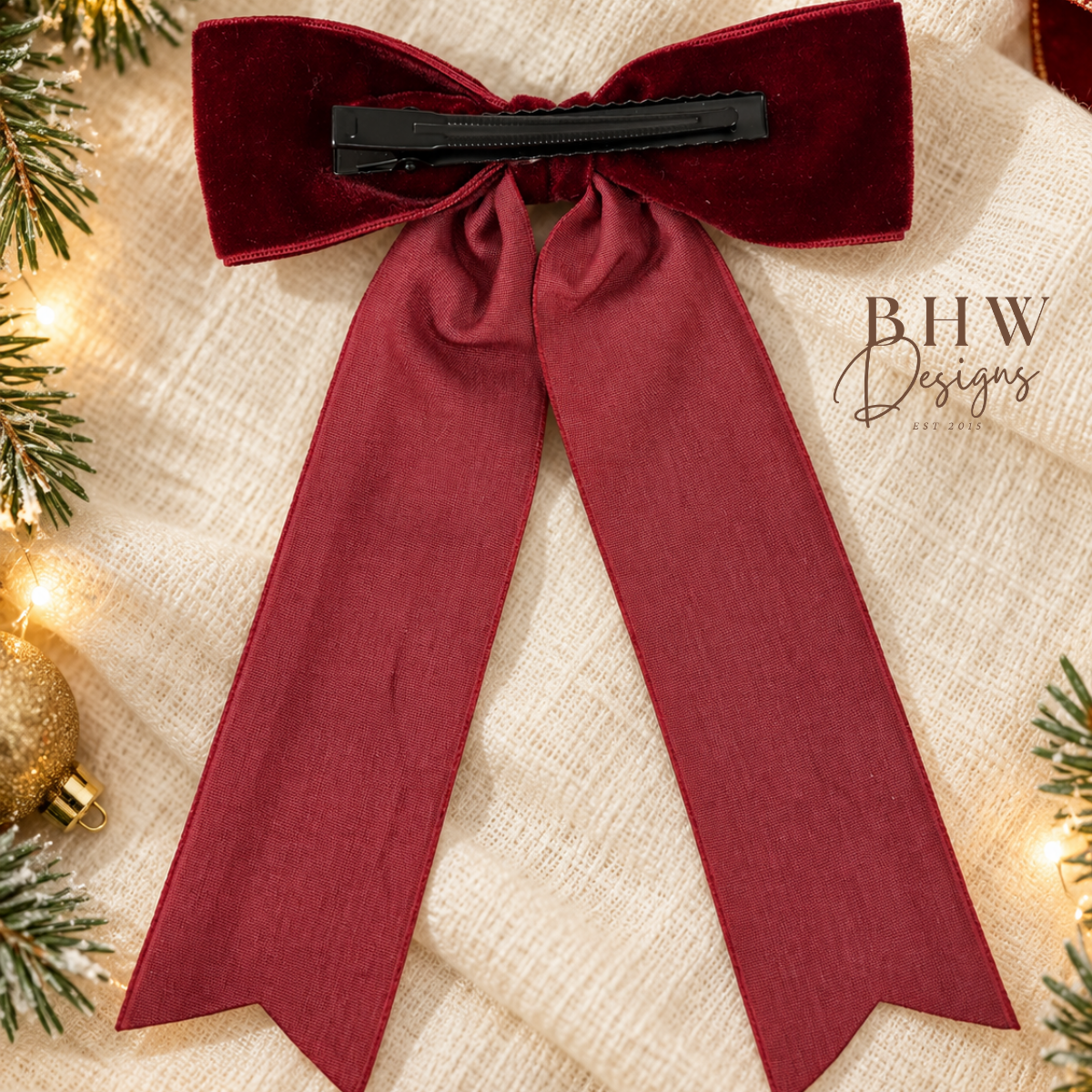 Personalised Red Velvet Hair Bow