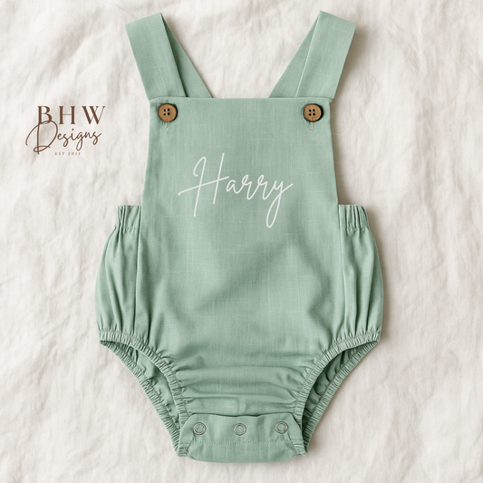 Personalised Dungaree Romper - Sage Green