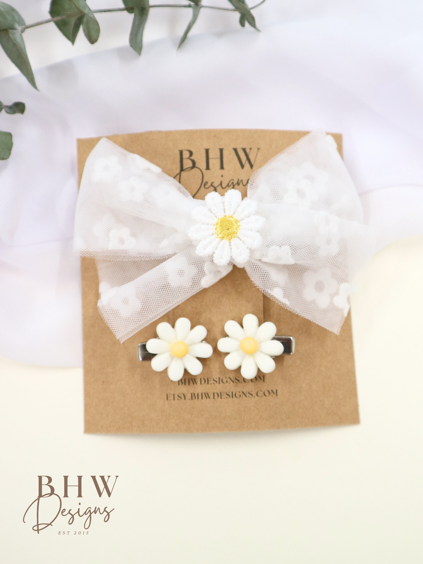 Daisy Hair Bow & Clip Set