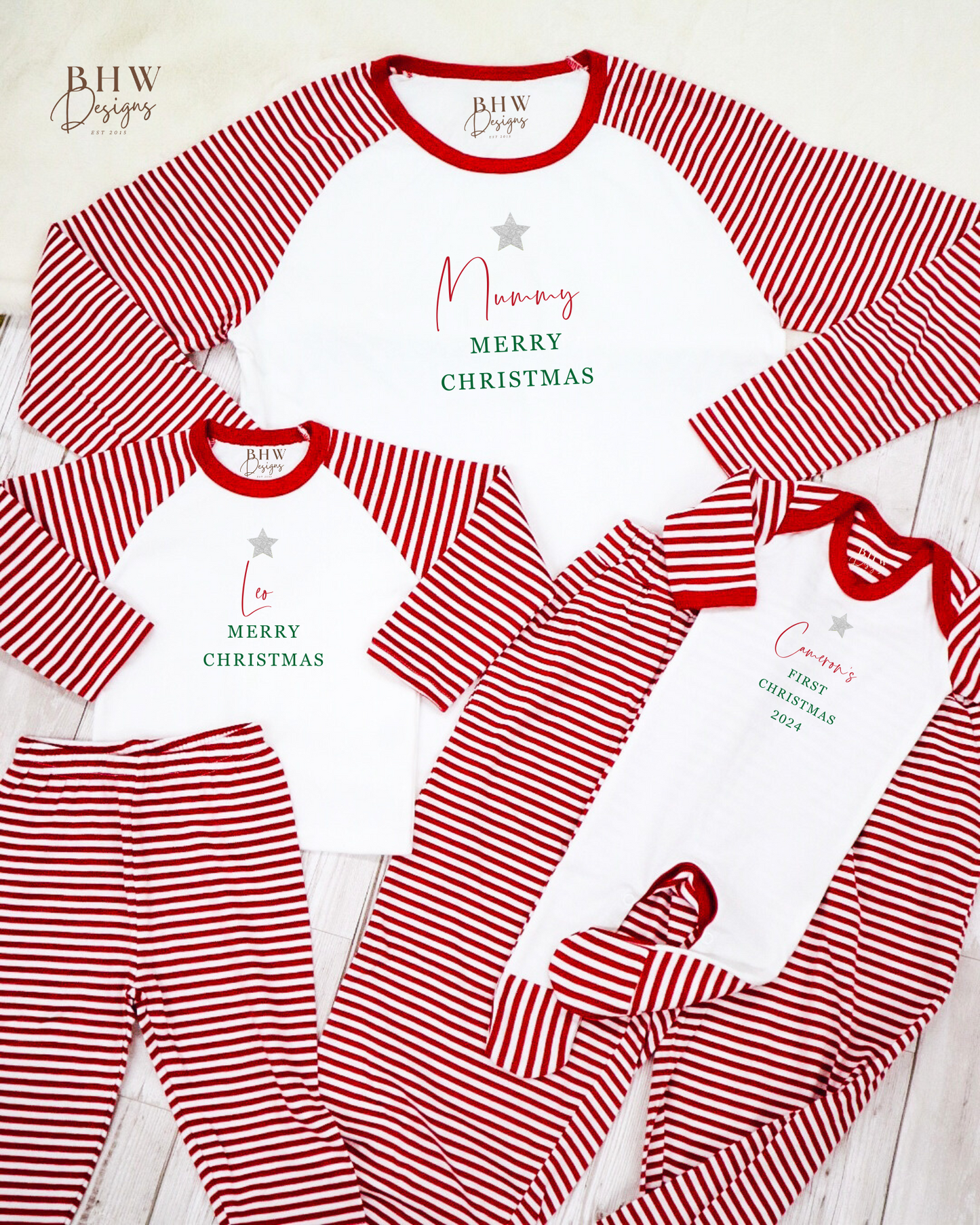 Women's Personalised Red and White Stripe Pyjamas