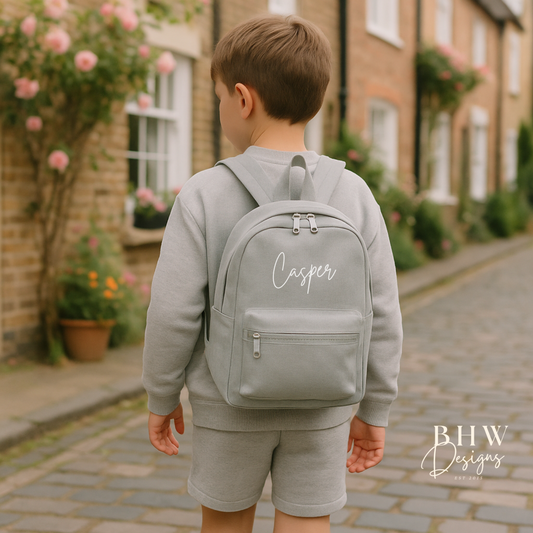 Personalised Kid's Mini Backpack - Light Grey