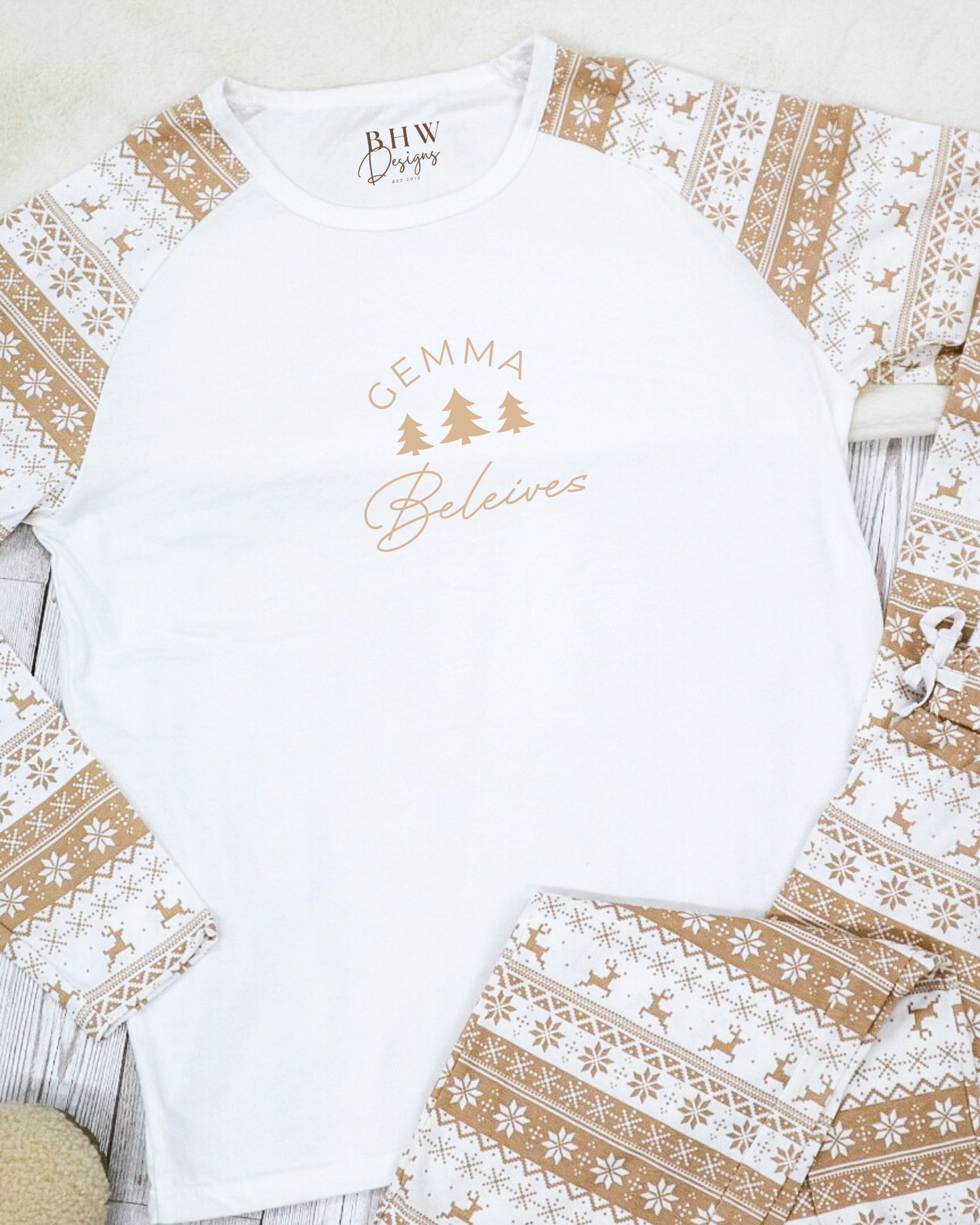 Women's Personalised Beige Fair Isle Pyjamas