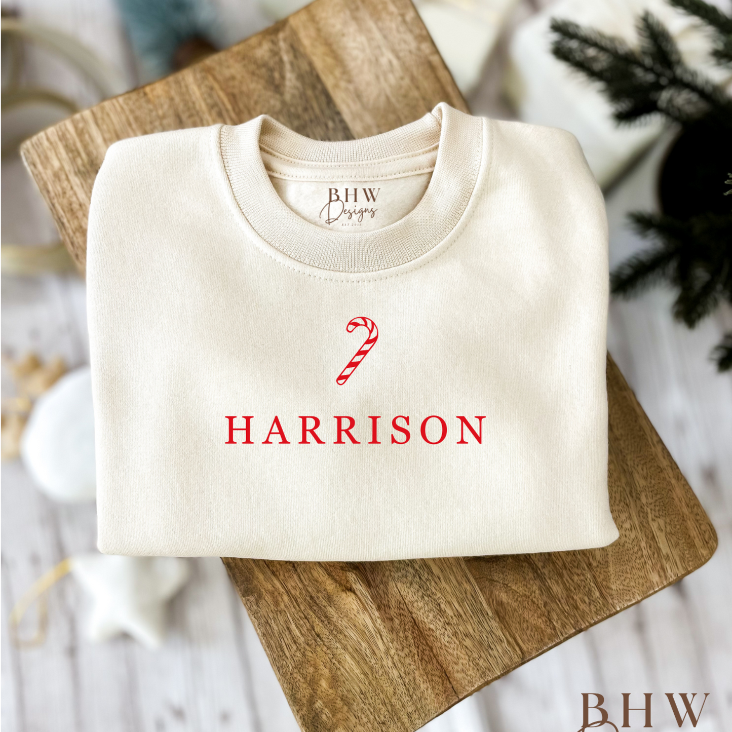 Personalised Candy Cane Oat Sweatshirt
