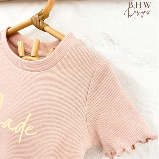 Girl's Ribbed T-shirt and Short Set - Blush Pink