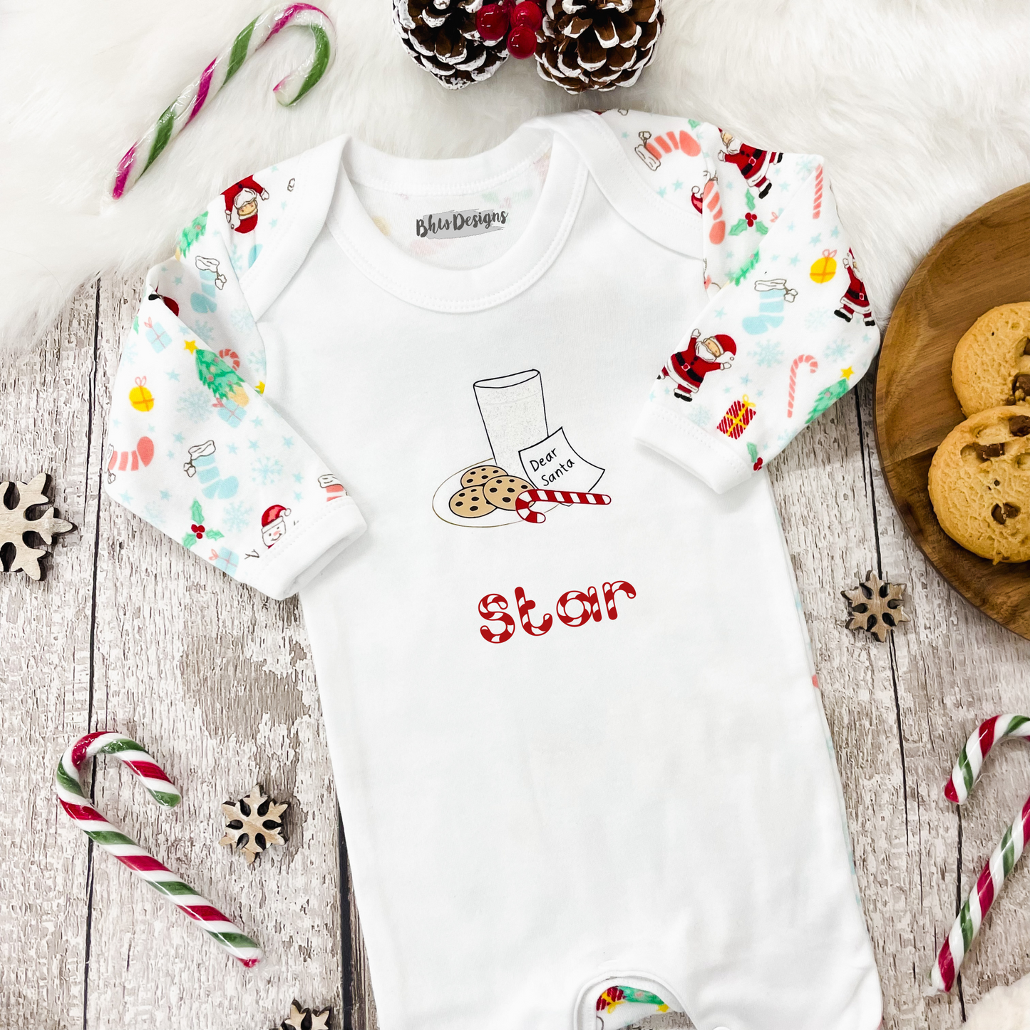 Baby Personalised Milk and Cookies Christmas Print Bodysuit