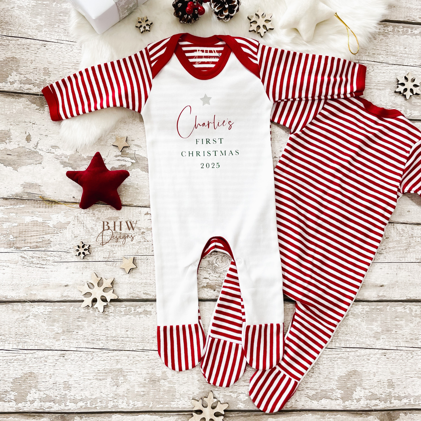Personalised First Christmas Stripe Bodysuit