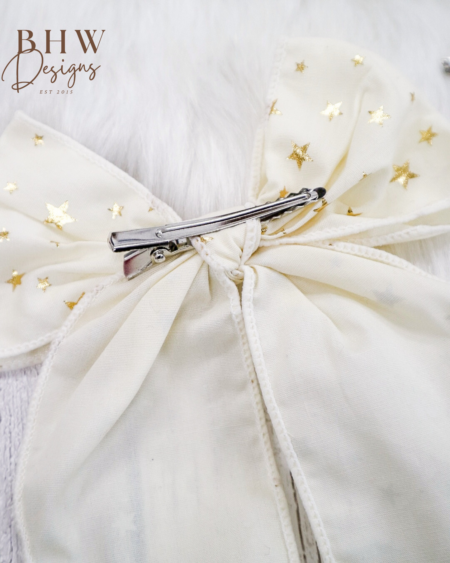 Large Cream Star Hair Bow