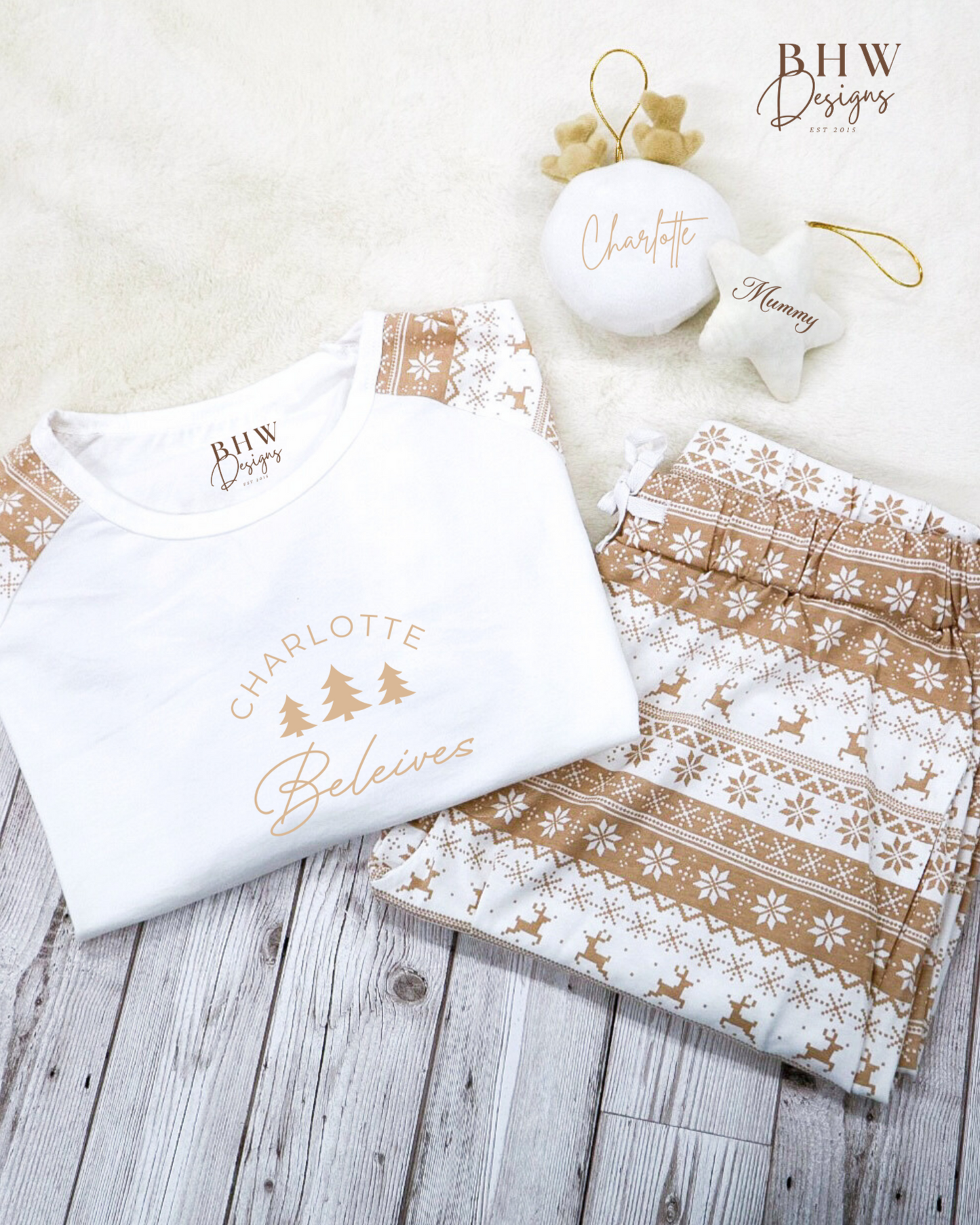 Women's Personalised Beige Fair Isle Pyjamas