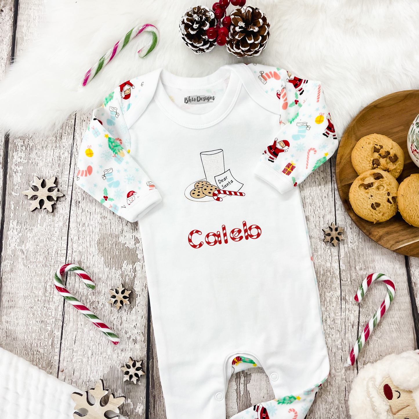Baby Personalised Milk and Cookies Christmas Print Bodysuit