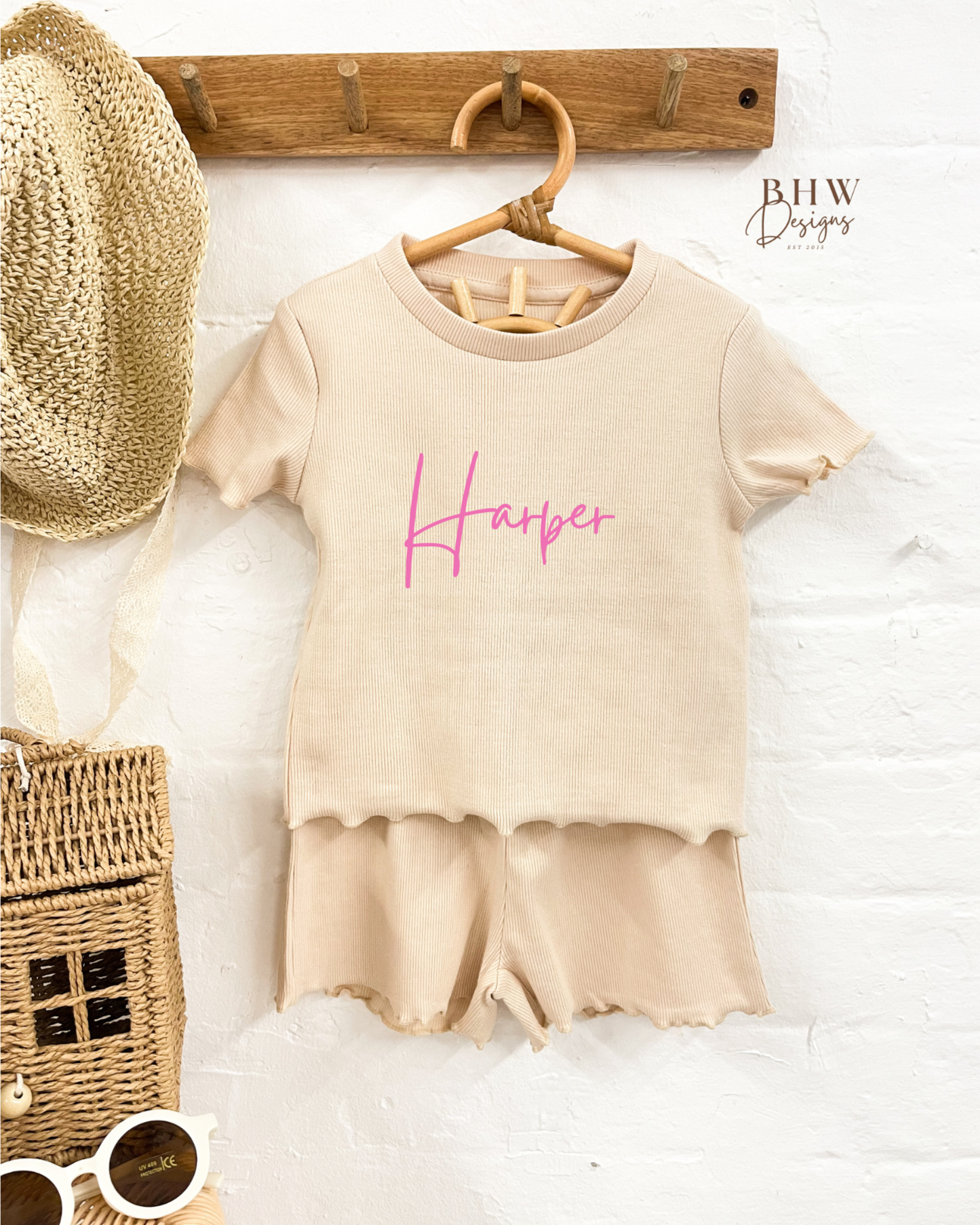Girl's Ribbed T-shirt and Short Set - Nude