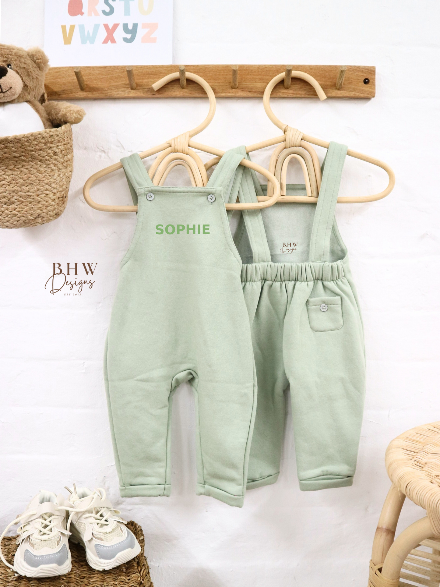 Personalised Dungarees - Sage Green