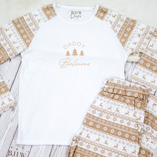 Men's Personalised Beige Fair Isle Pyjamas