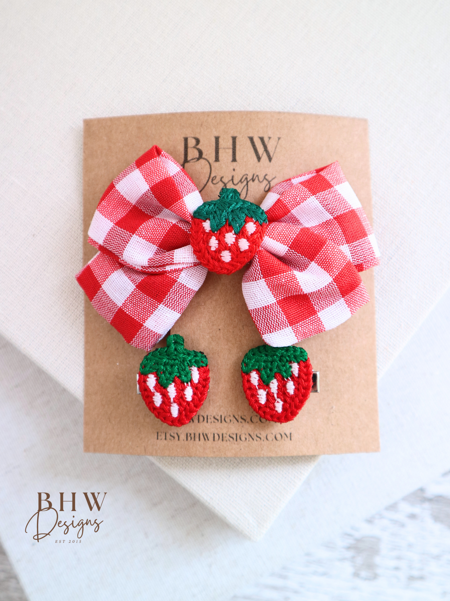 Girl's Strawberry Check Hair bow Set