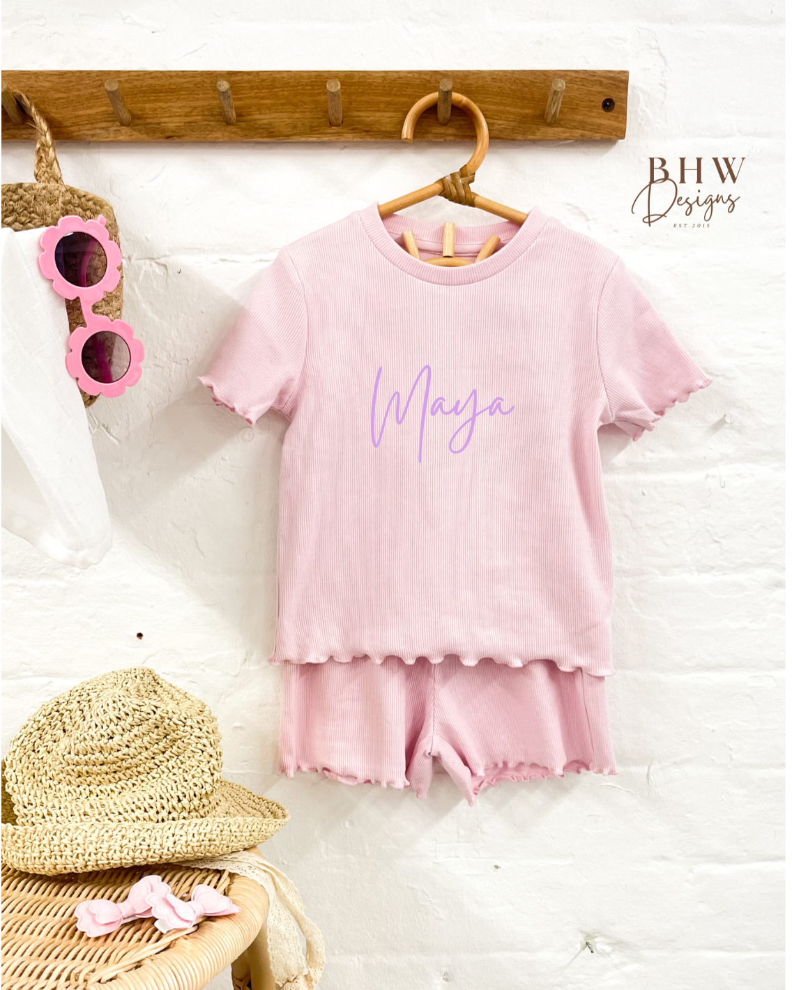 Girl's Ribbed T-shirt and Short Set - Baby Pink
