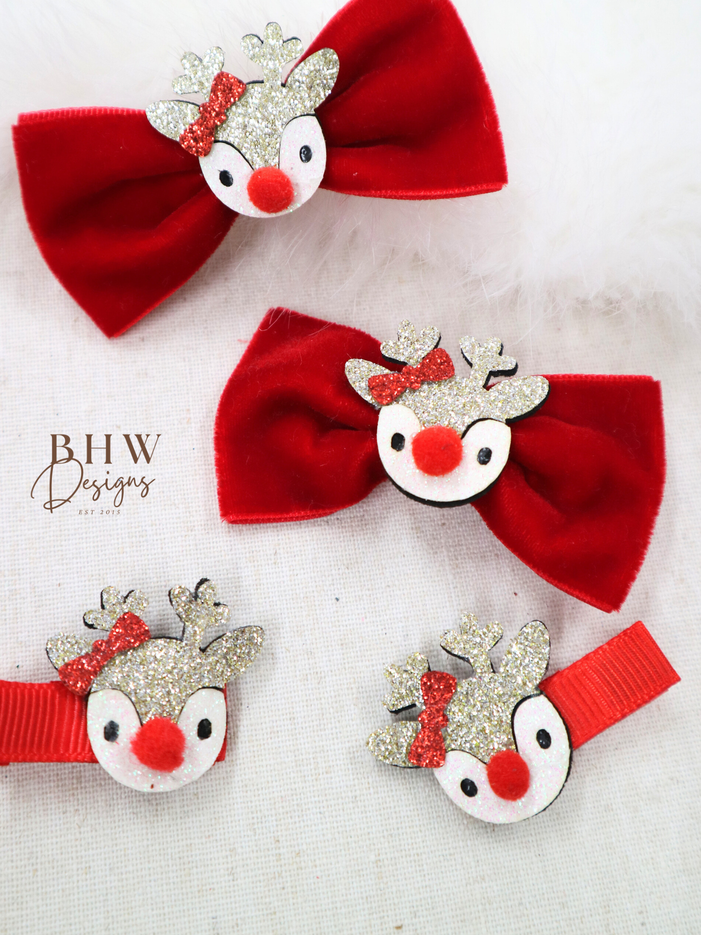 Reindeer Red Bow & Clip Set