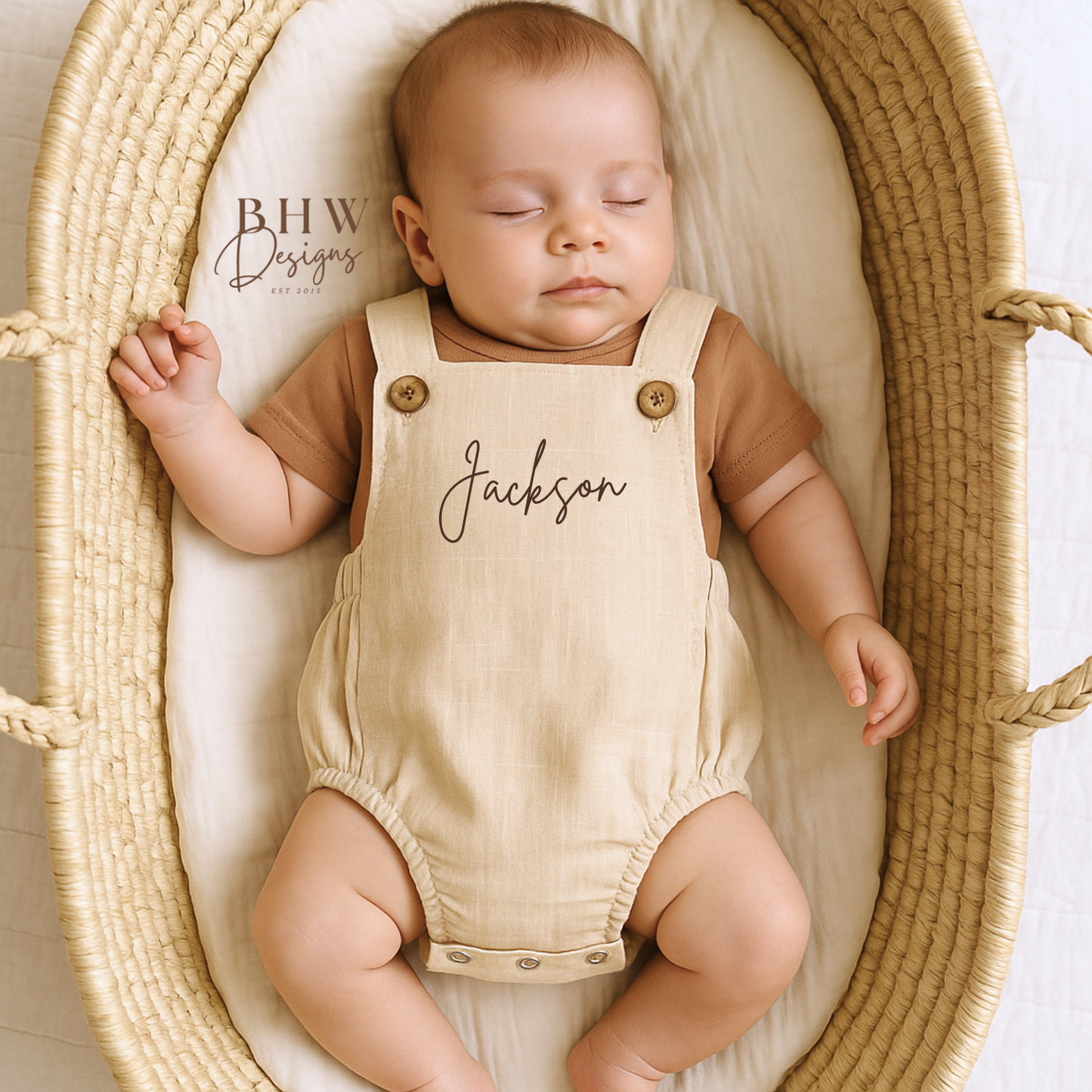 Personalised Dungaree Romper - Oat