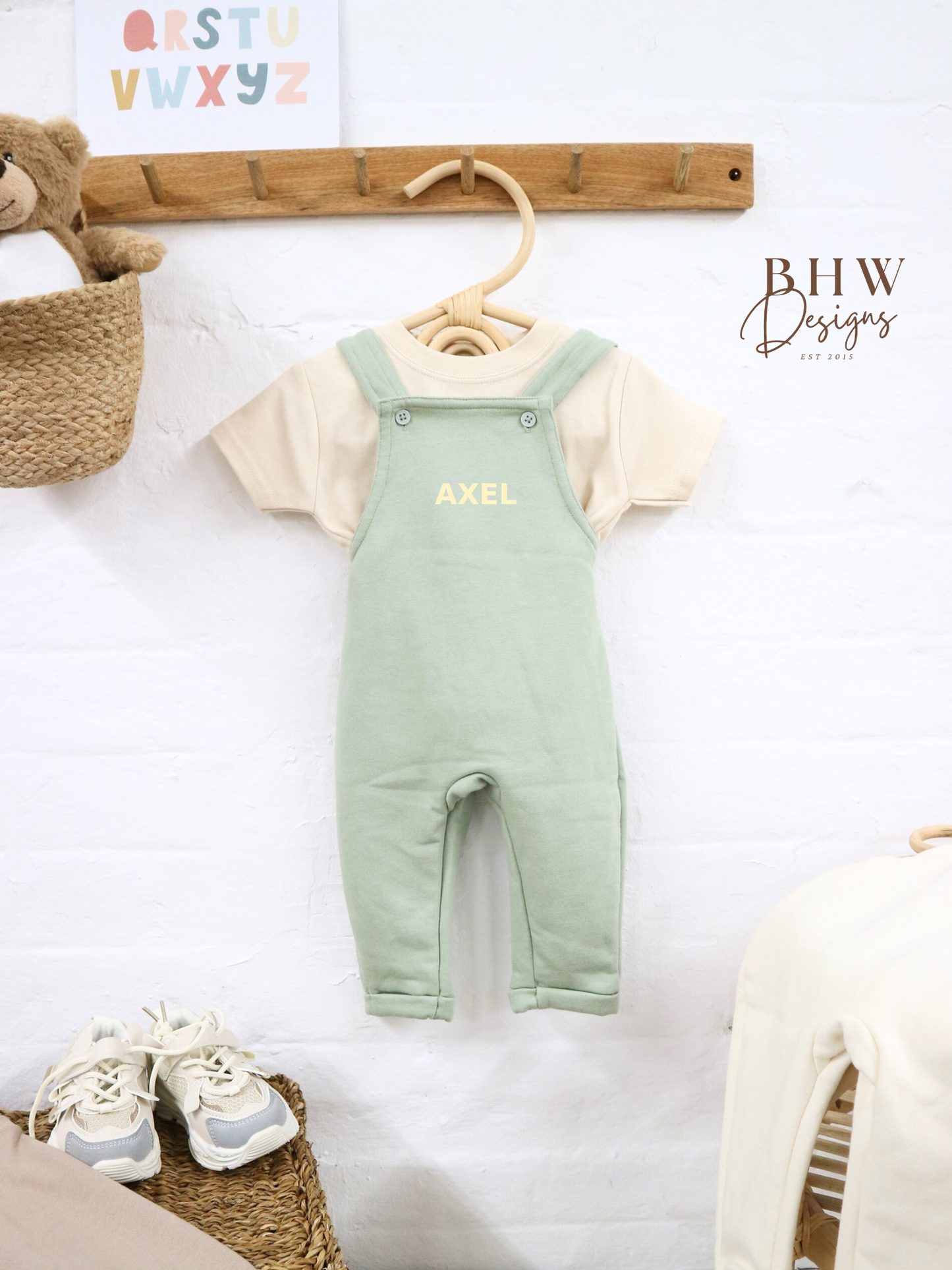 Personalised Dungarees - Sage Green
