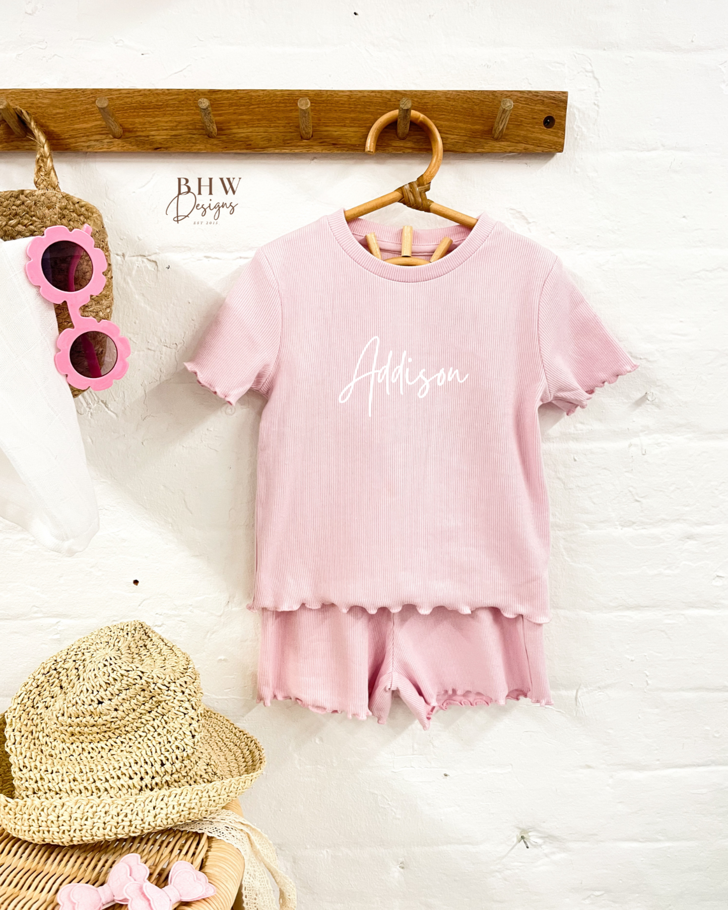 Girl's Ribbed T-shirt and Short Set - Baby Pink