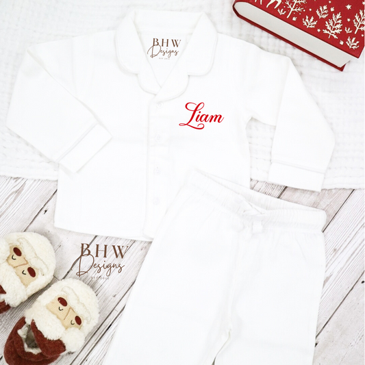 children's pyjama set with 'Liam' printed on it,