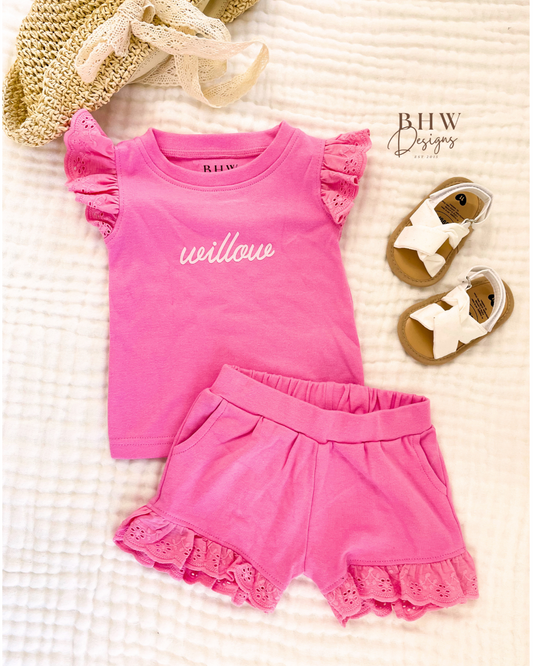 Personalised Frill T-shirt and Short set - Pink