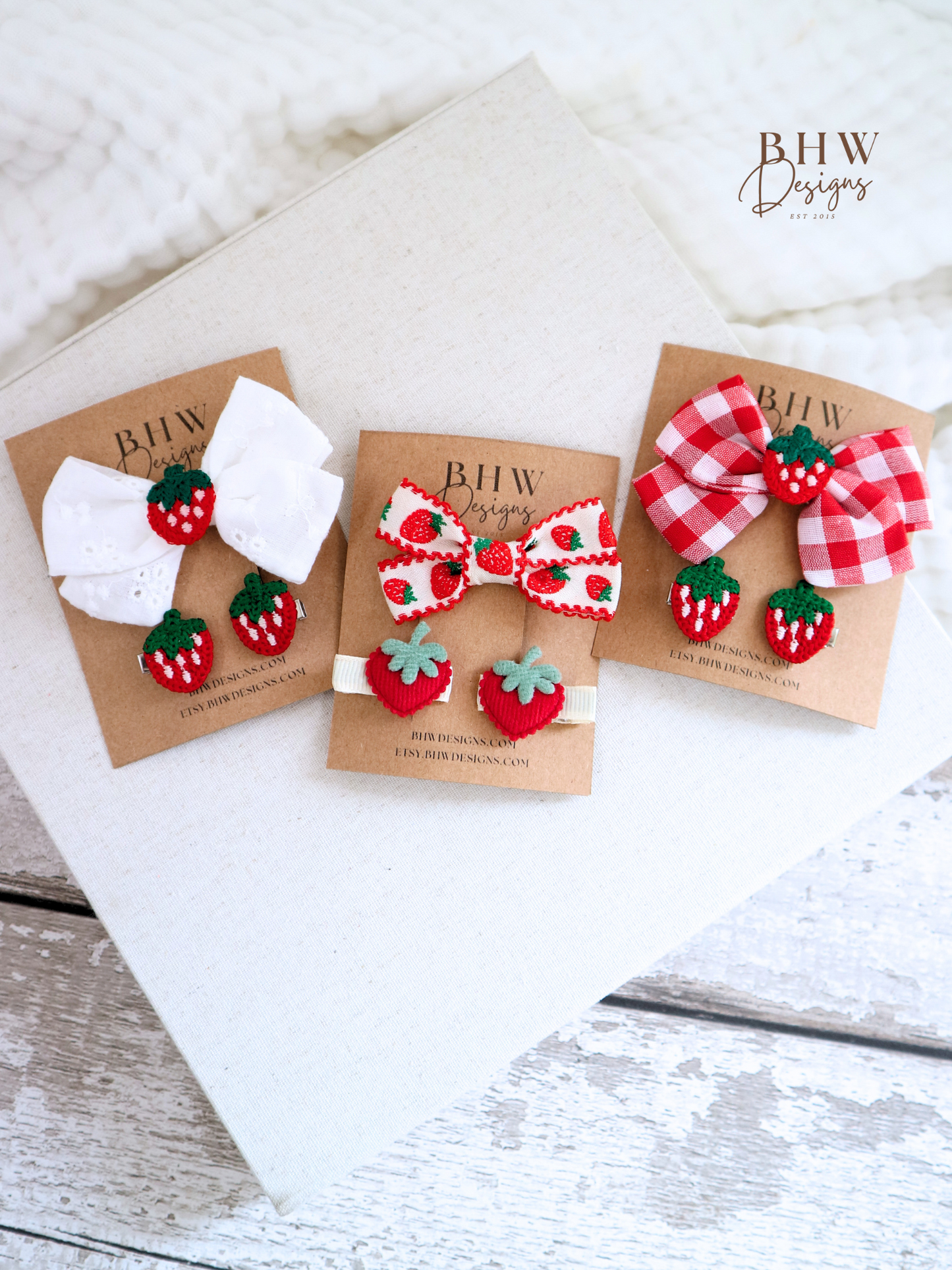 Girl's Strawberry embroidery Hair bow Set