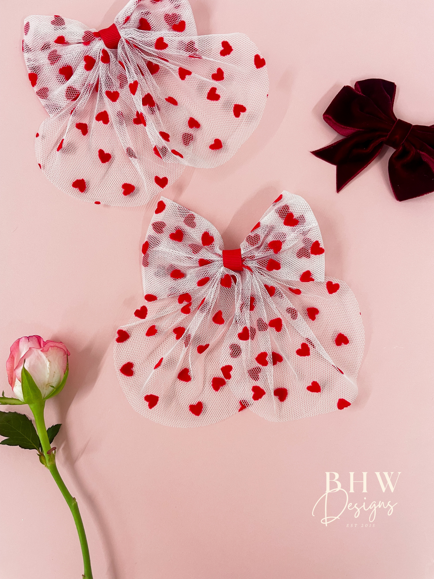 Red Heart Mesh Hair Bow
