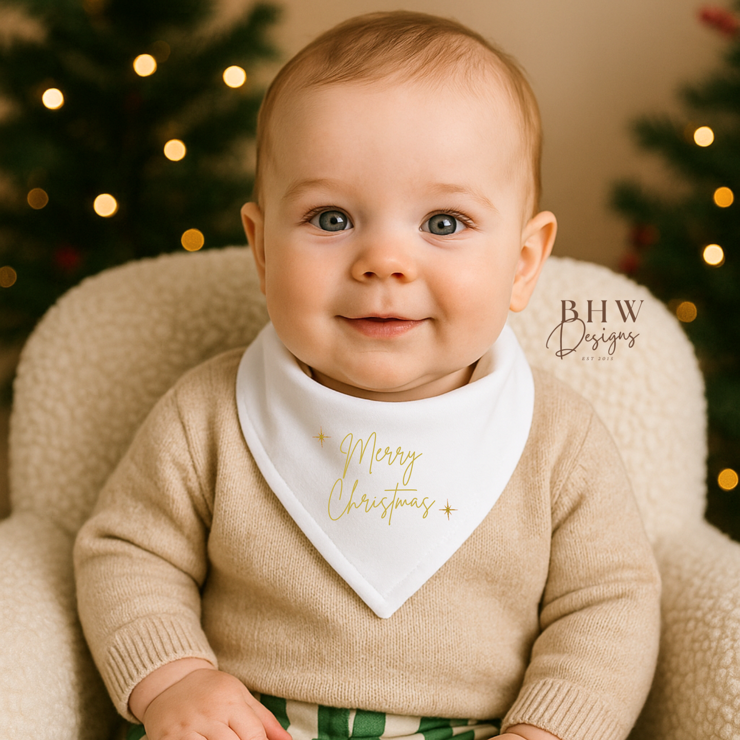 Merry Christmas white Bandana Bib