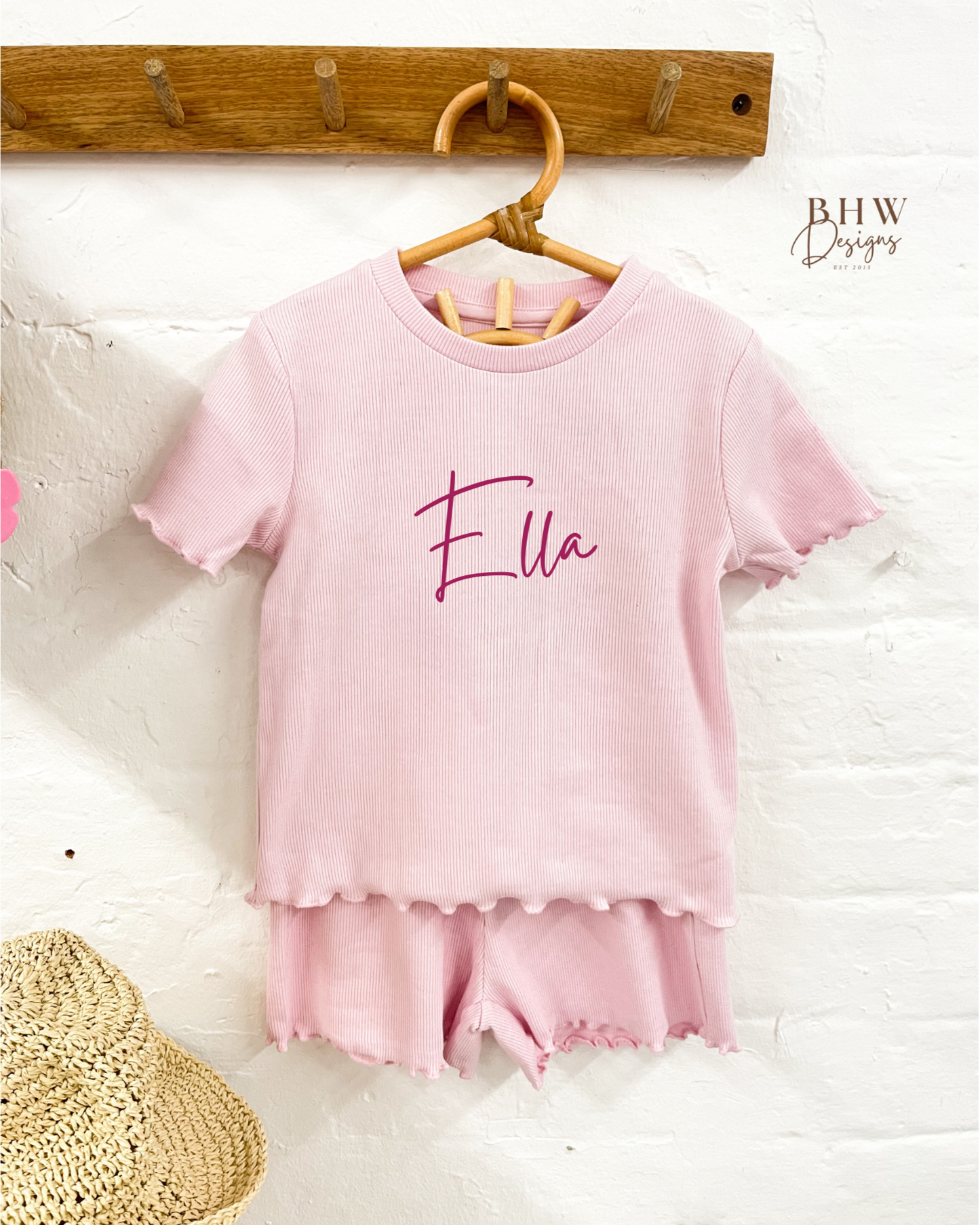 Girl's Ribbed T-shirt and Short Set - Baby Pink
