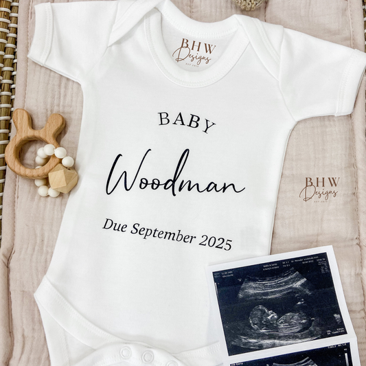 Personalised Baby Due Date Surname Bodysuit