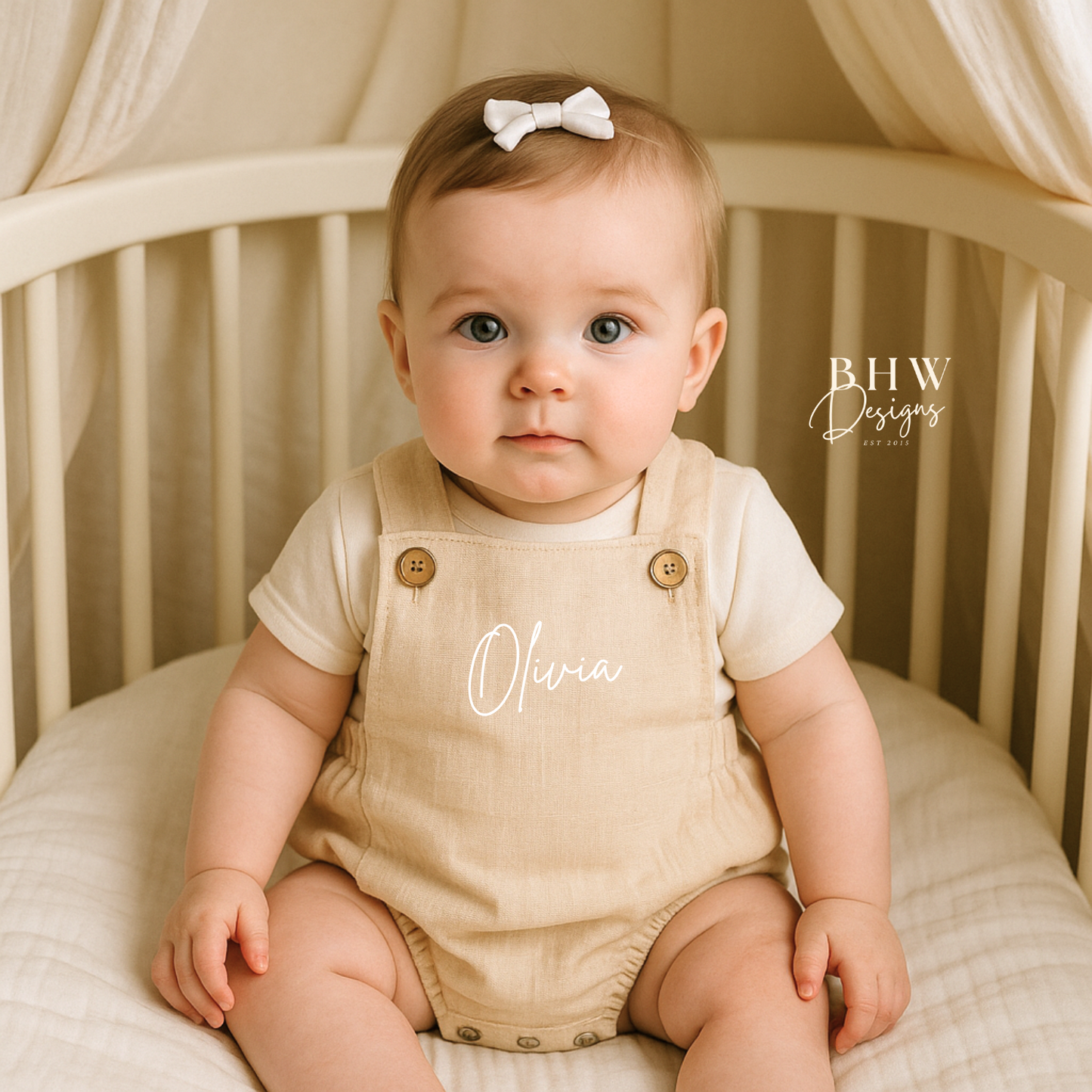 Personalised Dungaree Romper - Oat