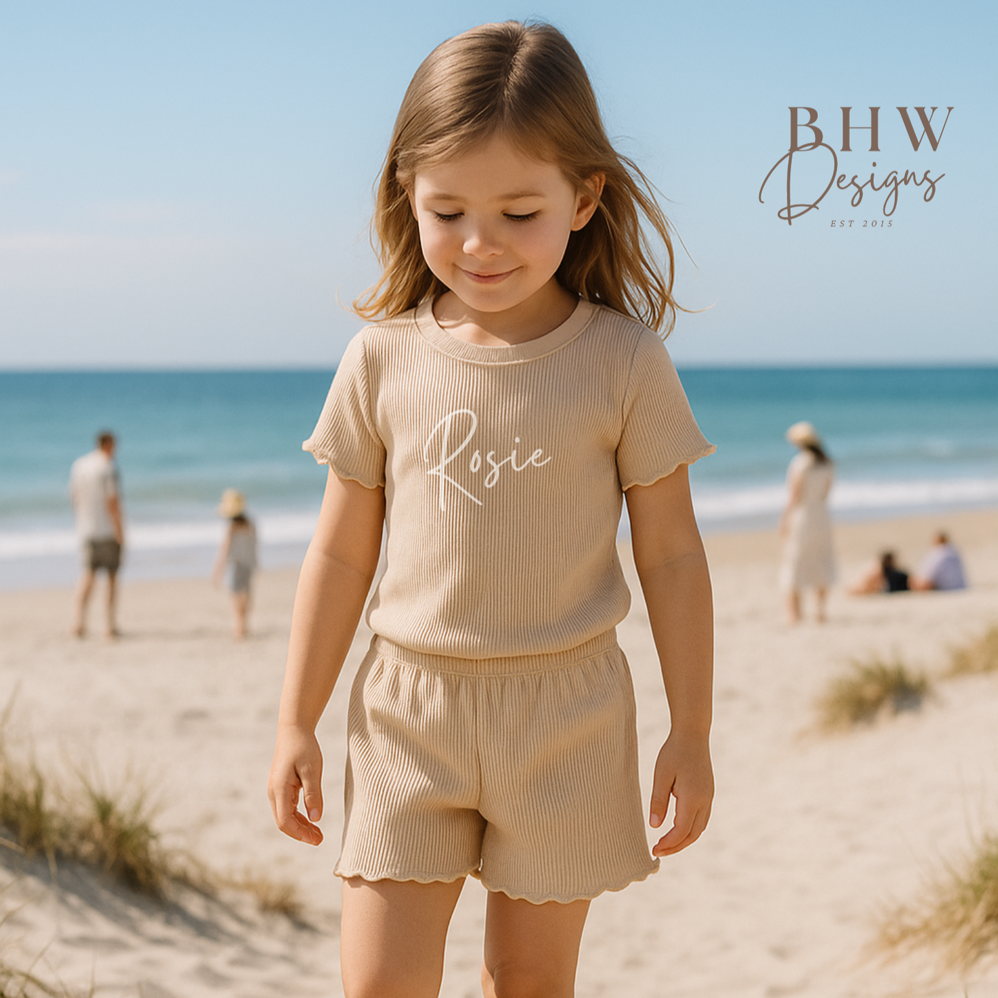 Girl's Ribbed T-shirt and Short Set - Nude