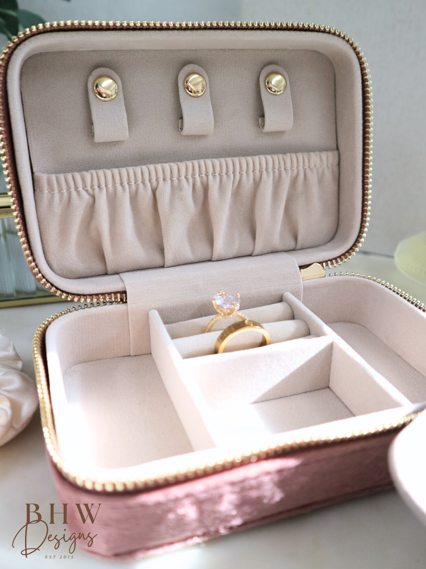 Personalised Velvet Jewellery Case - Rose Quartz