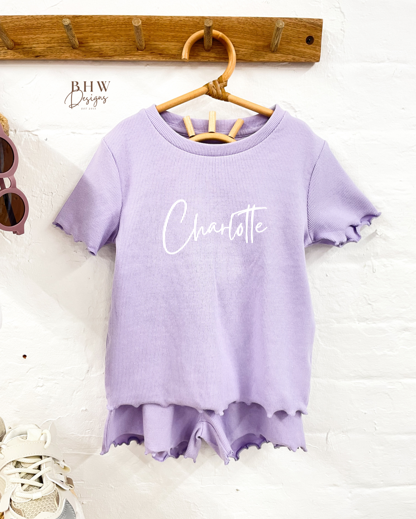 Girl's Ribbed T-shirt and Short Set - Lilac