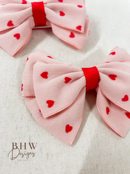Pink Heart Hair Bow