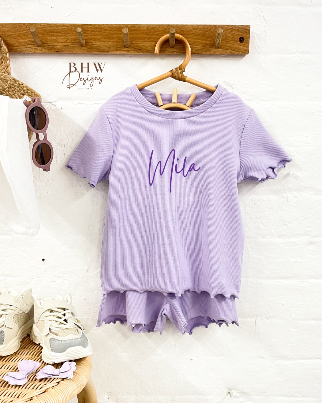 Girl's Ribbed T-shirt and Short Set - Lilac