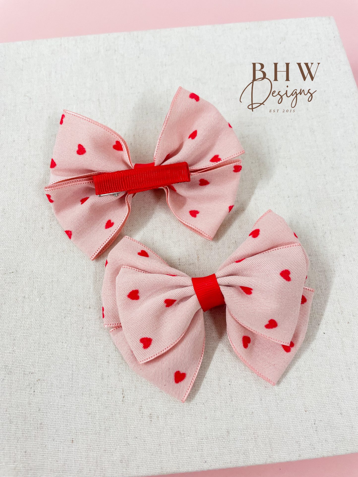 Pink Heart Hair Bow