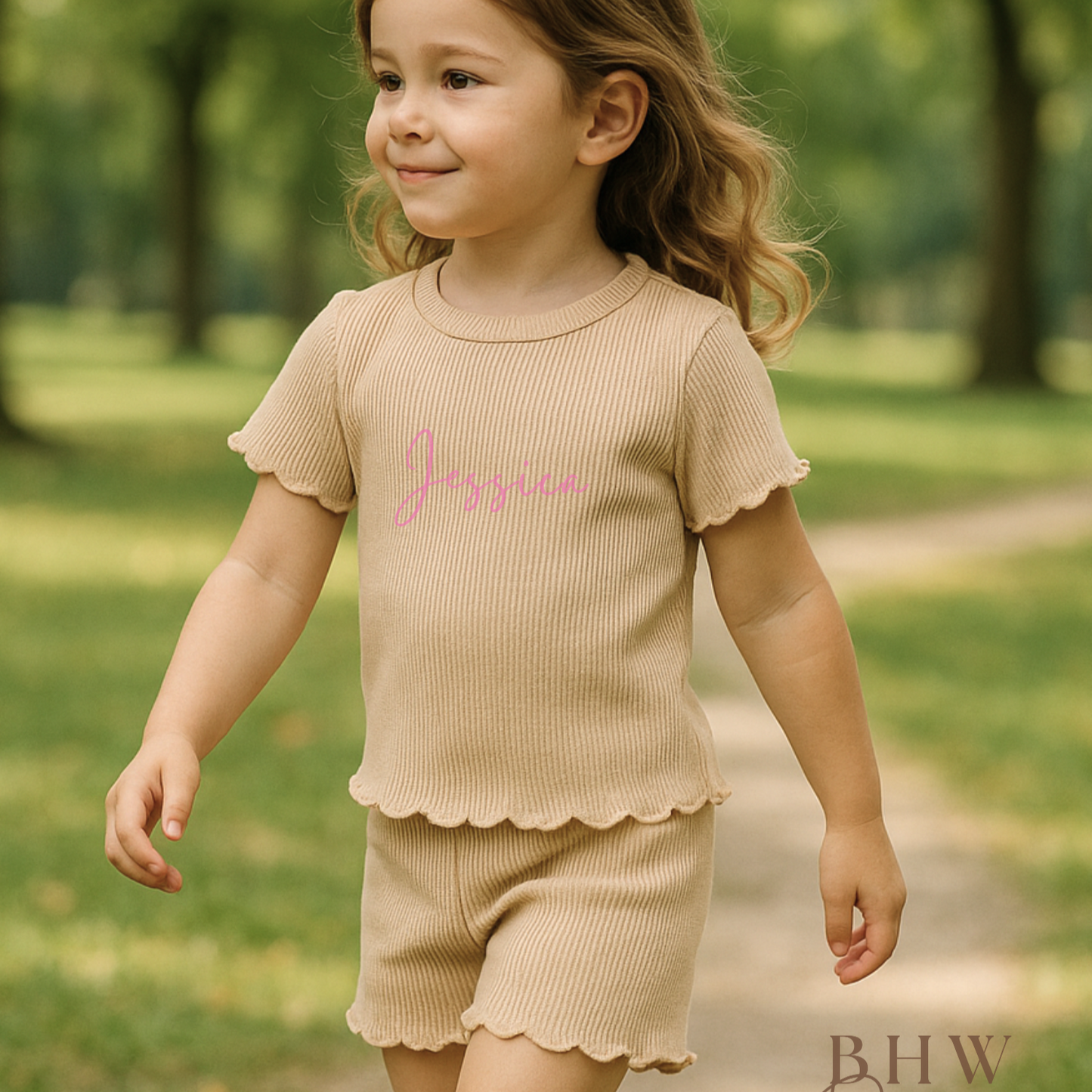 Girl's Ribbed T-shirt and Short Set - Nude