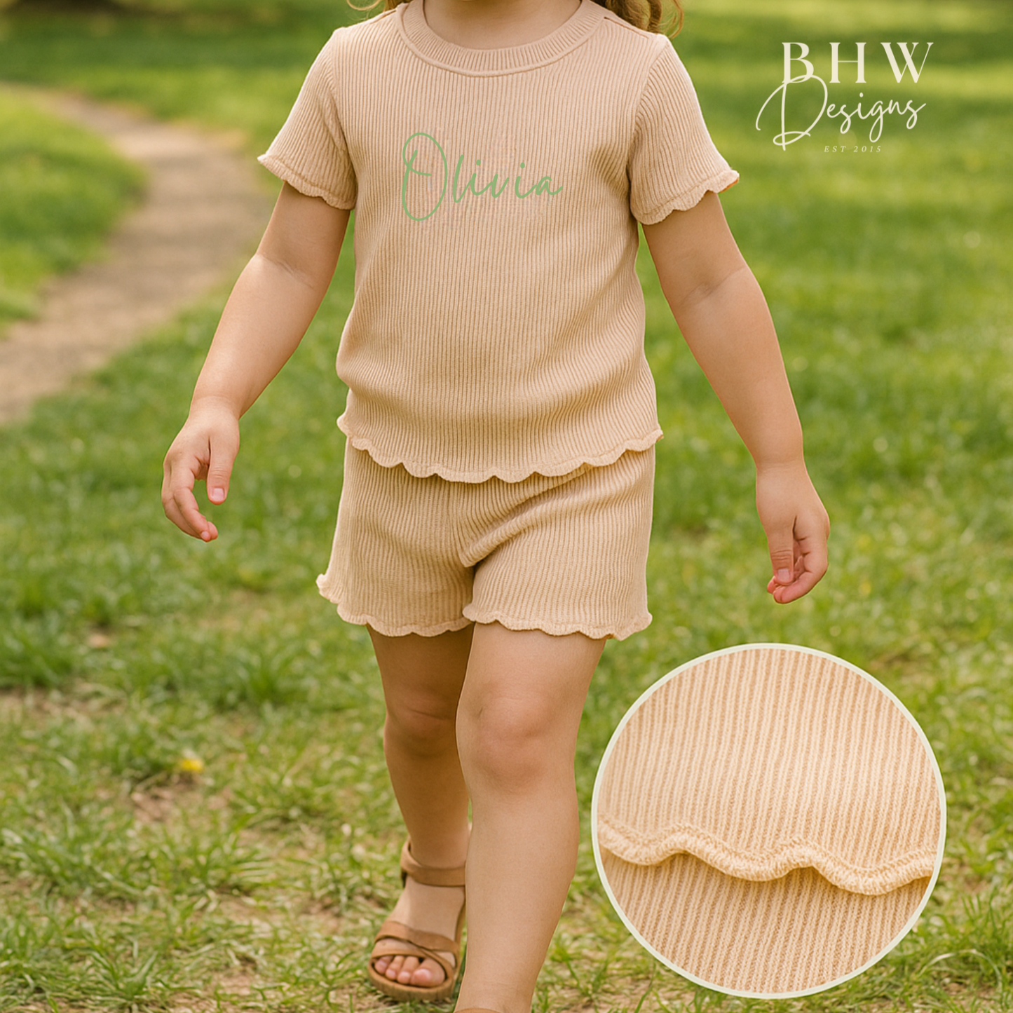 Girl's Ribbed T-shirt and Short Set - Nude