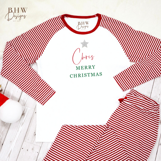 Men's Personalised Red and White Stripe Pyjamas