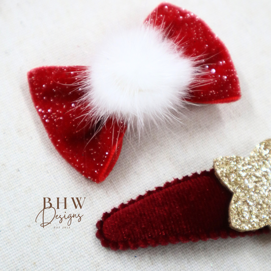 Red Bow and Star hair Clip set