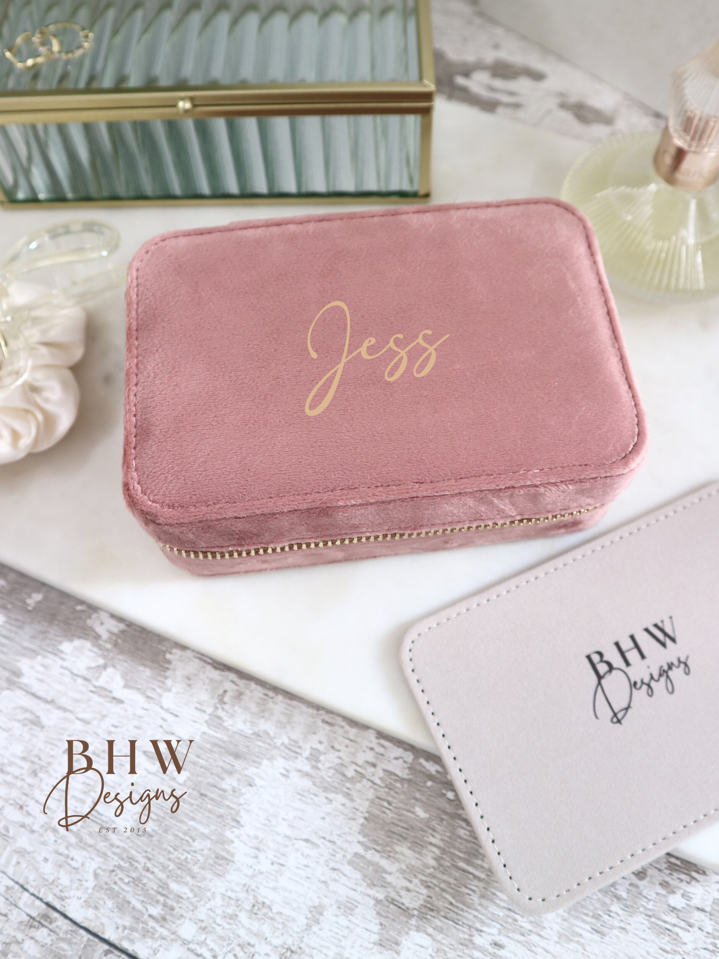 Personalised Velvet Jewellery Case - Rose Quartz