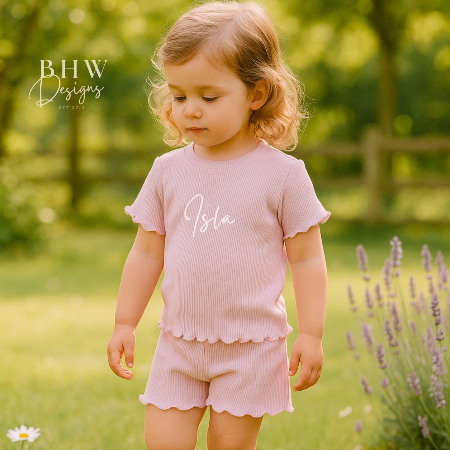 Girl's Ribbed T-shirt and Short Set - Baby Pink