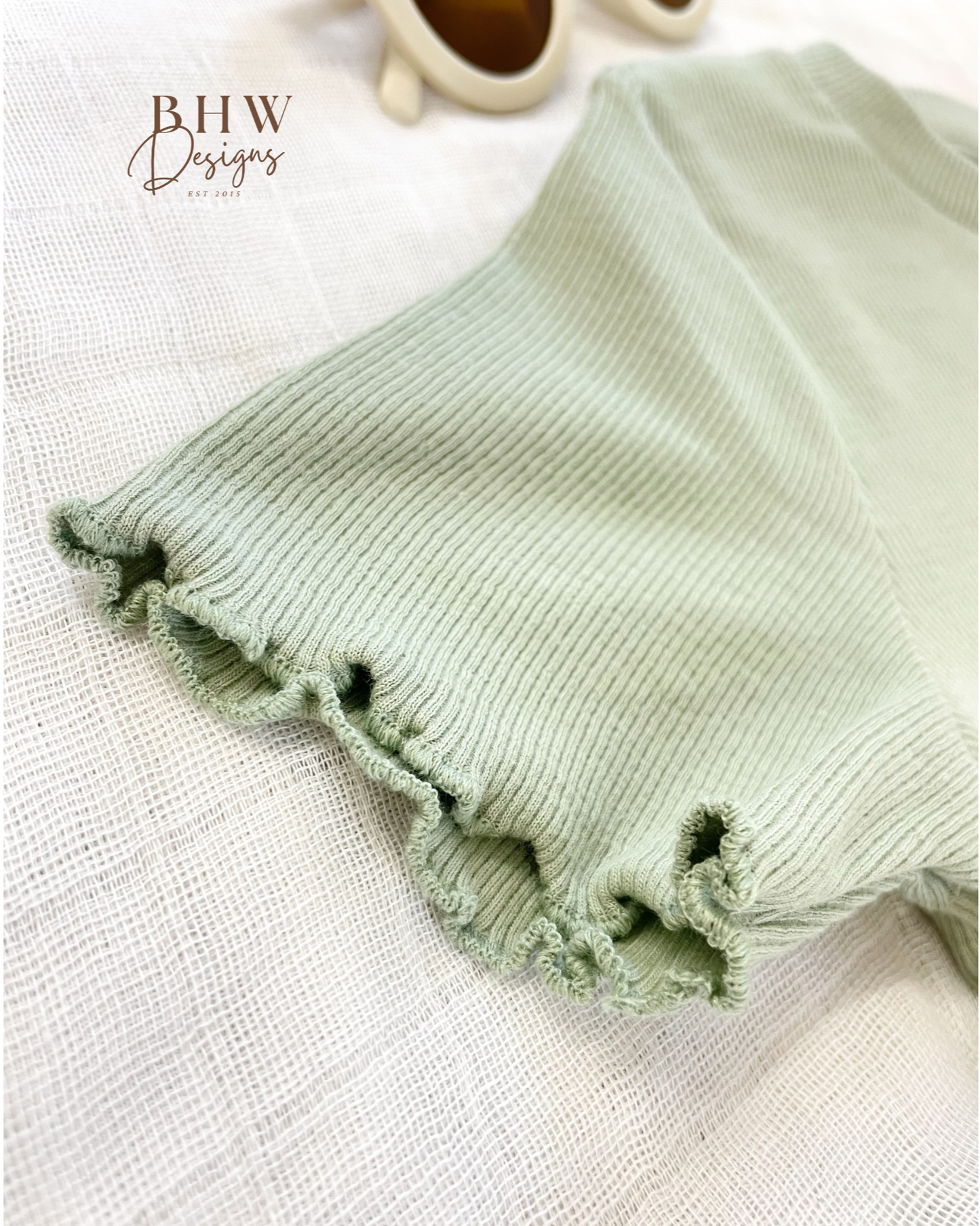 Girl's Ribbed T-shirt and Short Set - Sage Green