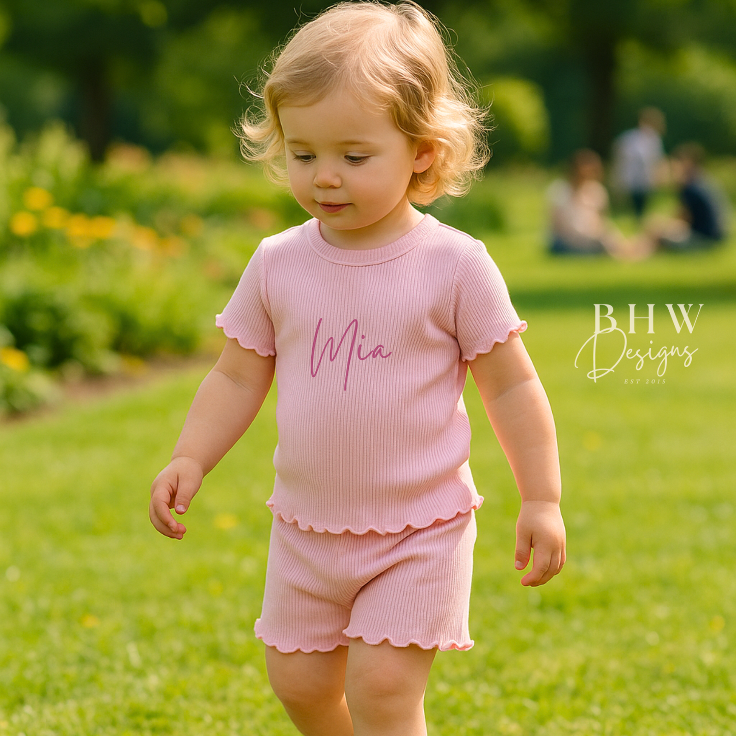 Girl's Ribbed T-shirt and Short Set - Baby Pink